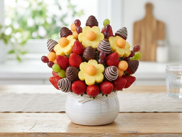 Sample chocolate-dipped fruit photo